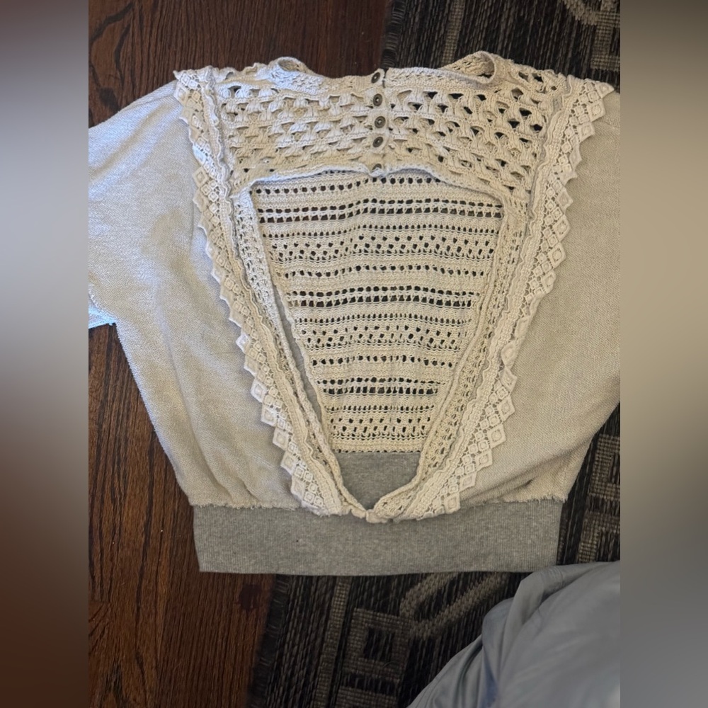 Small free people crochet open back sweater white grey